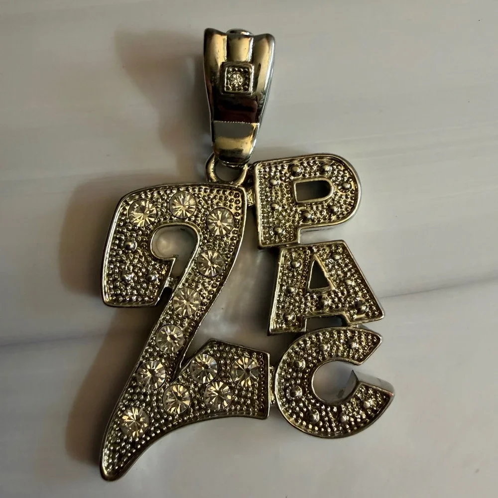 2Pac Shakur Silver Tone Rhinestone Pendant Hip Hop Rap Jewelry Tribute Piece